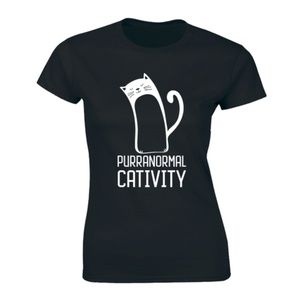 Half It Tops - Purranormal Cativity Ghost Cat Hallowen T-shirt Half It Tops - Purranormal Cativity Ghost Cat Hallowen T-shirt